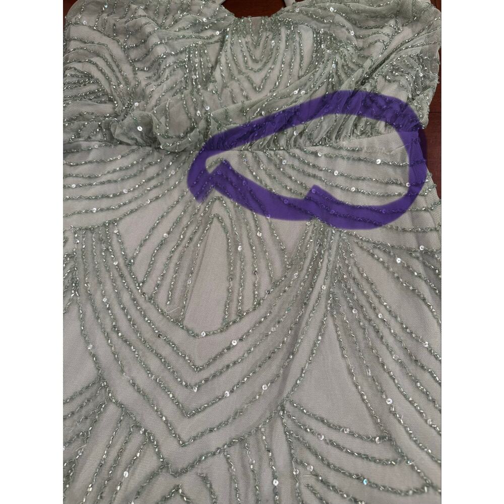 Adrianna Papell Mint Chiffon Beaded Sleeveless Art Deco Gown Ice Ball Size 2 PLL - Picture 10 of 16